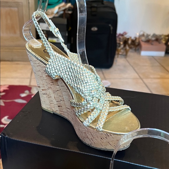 Carlos by Carlos Santana Shoes - Carlos Santana Horizon Sandals in Silver Braided Top and Cork Wedge Sz 8.5 NEW